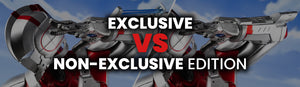 Image of PureArts Ultraman 1/4 Scale Statue Exclusive Edition and Non-Exclusive Edition with white and red text over it: Exclusive VS Non-Exclusive Edition