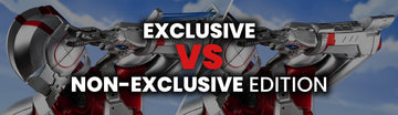 Image of PureArts Ultraman 1/4 Scale Statue Exclusive Edition and Non-Exclusive Edition with white and red text over it: Exclusive VS Non-Exclusive Edition